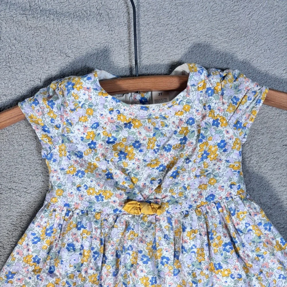 OshKosh‎ B'gosh Twirl Spring Dress Girls 2T Floral Print Yellow Bow Button Back